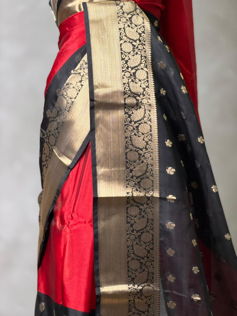 Red and Black banarasi silk  saree -LZ9B