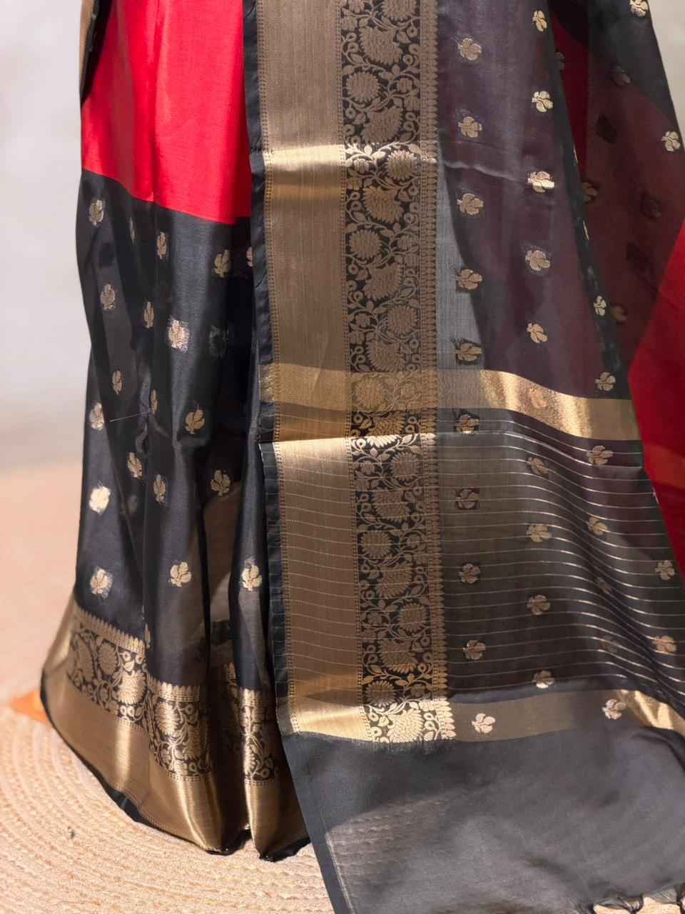 Red and Black banarasi silk  saree -LZ9B