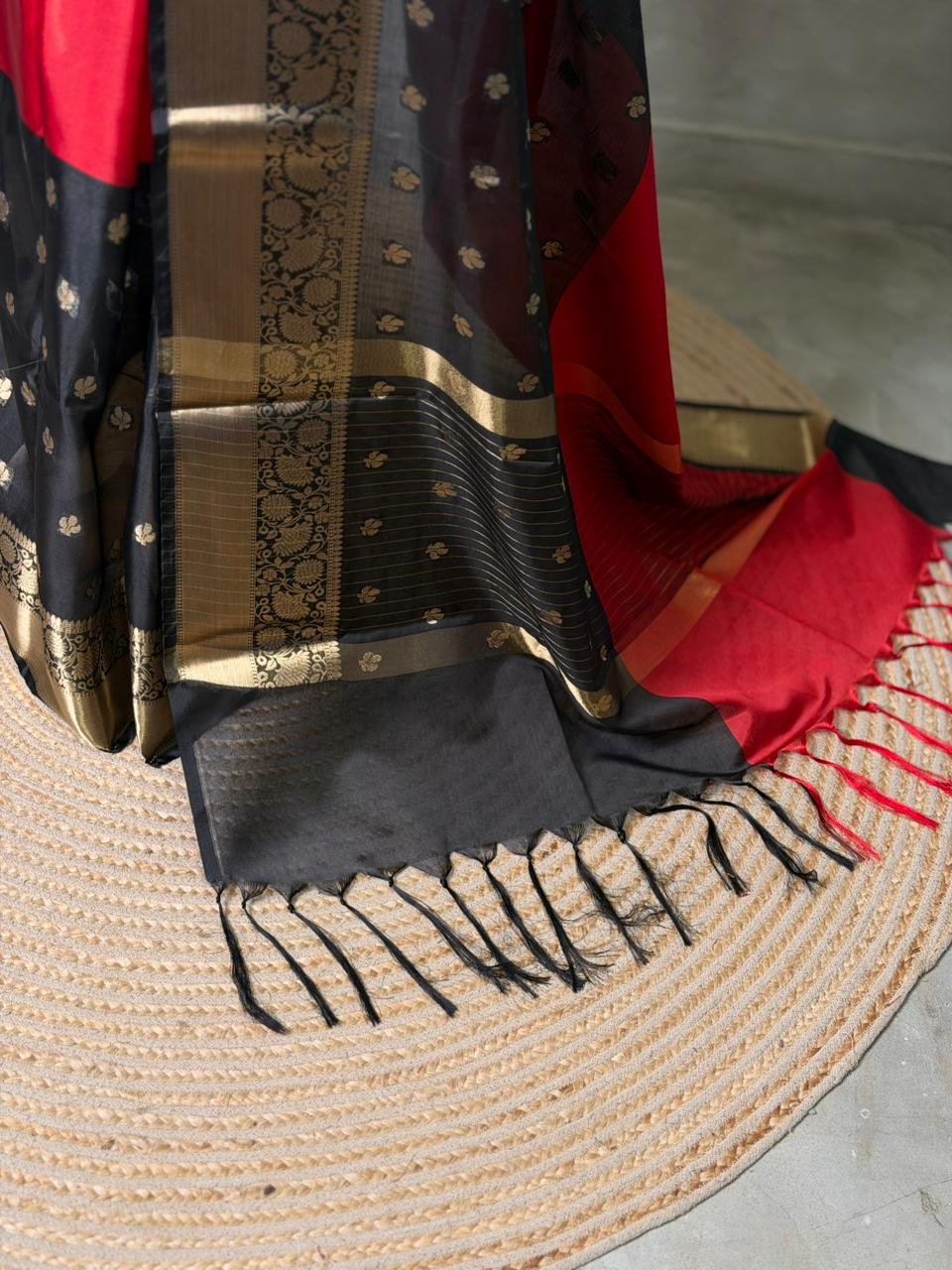 Red and Black banarasi silk  saree -LZ9B