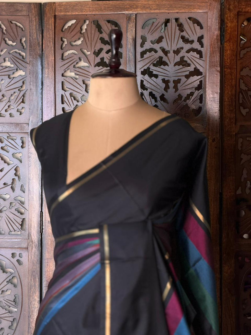 Black Semi banarasi silk saree - PIH90