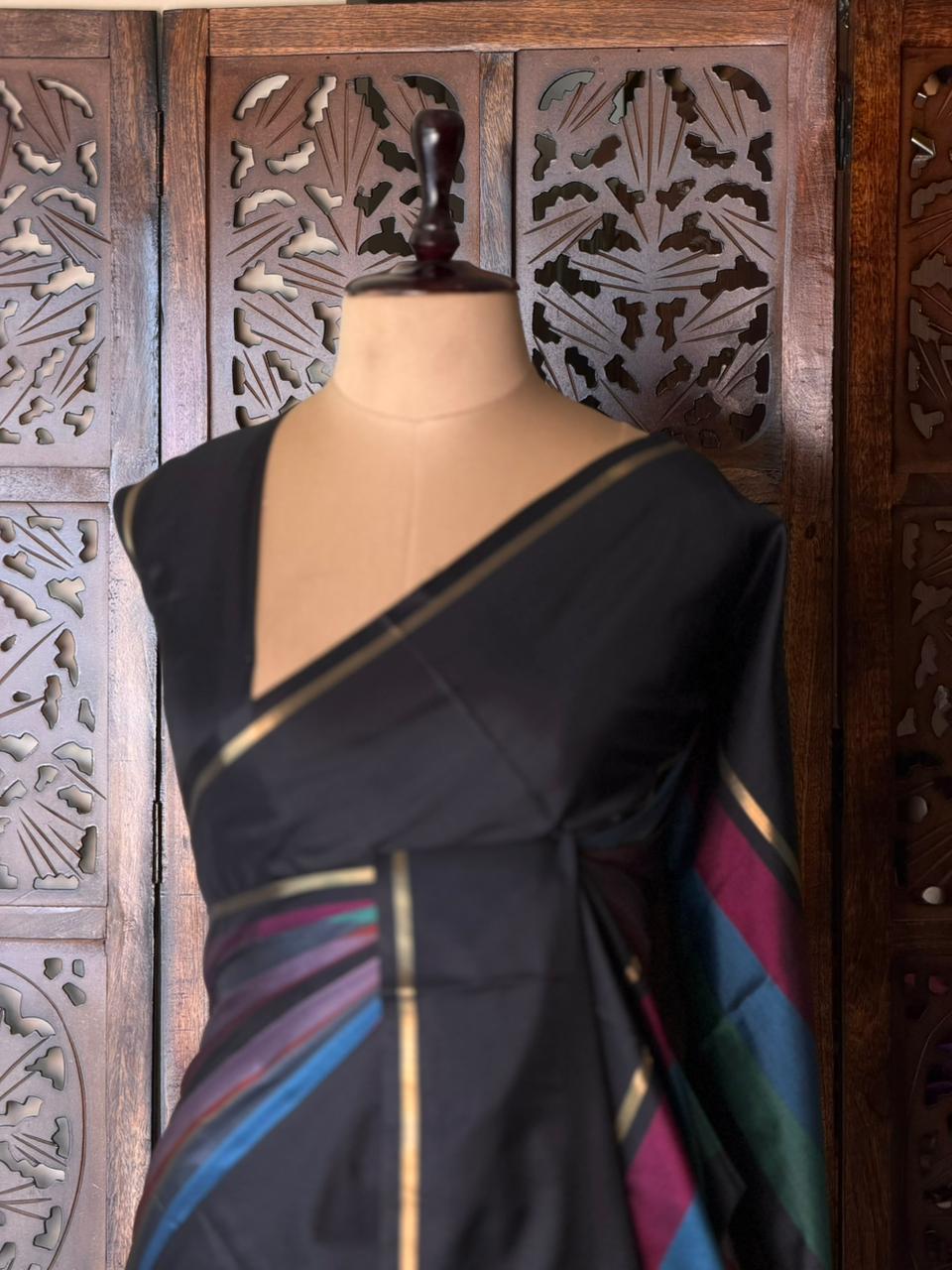 Black Semi banarasi silk saree - PIH90