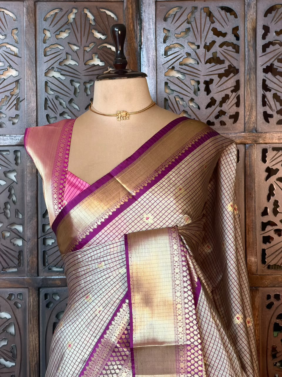 Nude Shade Semi banarasi silk  saree -PFAZ4