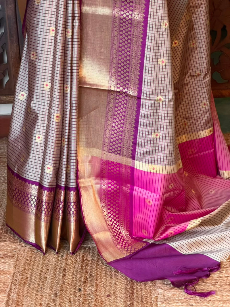 Nude Shade Semi banarasi silk  saree -PFAZ4