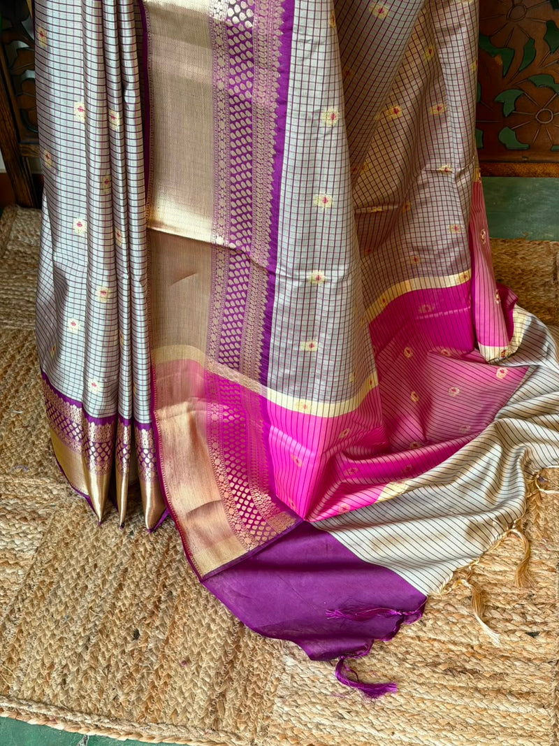 Nude Shade Semi banarasi silk  saree -PFAZ4