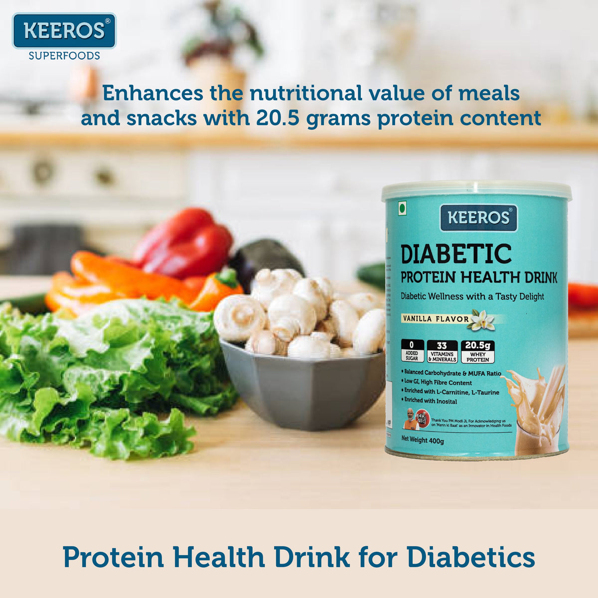 Keeros DiabStrong: Daily Protein Nutrition Drink for Better Diabetes Management |No Added Sugar| High Protein with 33 Vitamins & Minerals|One Box= 25 days of Nutrition, Sugar Control & Energy| Delicious Chocolate Flavor |