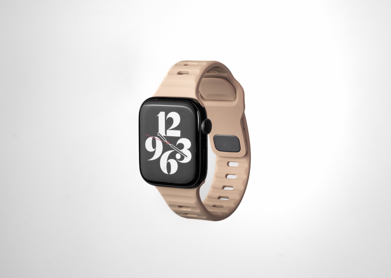 Pale Taupe Brown Rugged Silicone Apple Watch Band with Pin & Tuck Closure.