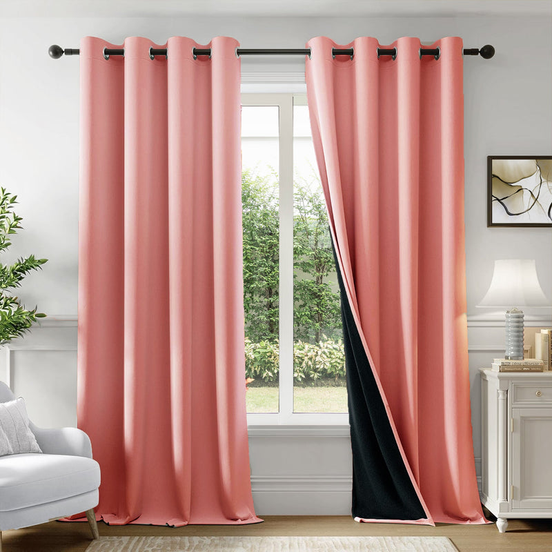 Fort Essential - Black Backing Solid Blackout Curtain (Peach)-1