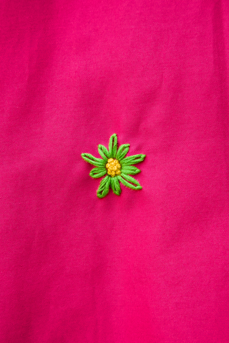 Pink Flower Embroidered Cotton Dress