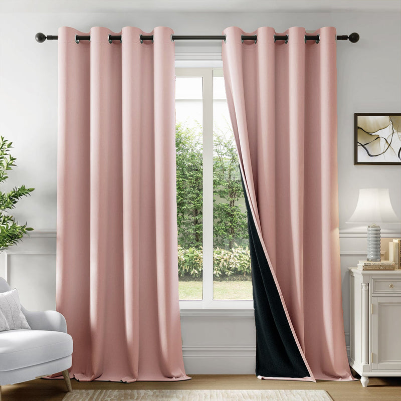 Fort Essential - Black Backing Solid Blackout Curtain (Pink)-1