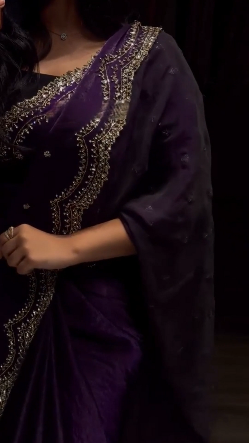 Pop Purple Cutdana, Sequence & Zari Work Saree