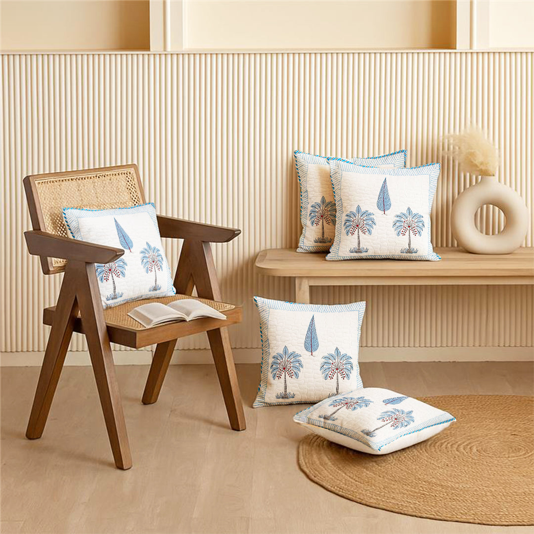 Ombre Lupine - Hand Block Print Quilted Cushion Cover (Blue)-10