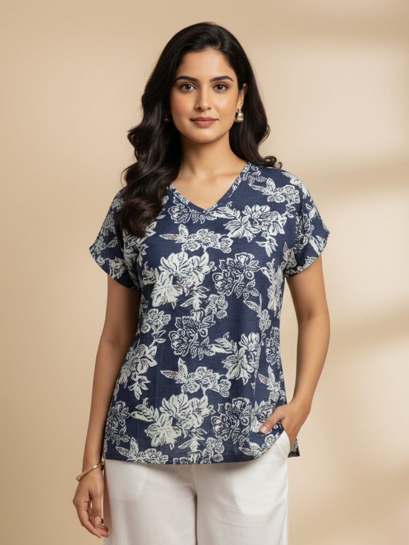 Pack Of 2 Womens Dark Grey And Grey Airy Linen Cotton Printed Tops