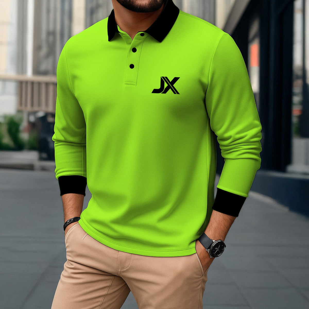 NEON FULL SLEEVE POLO NECK T-SHIRT