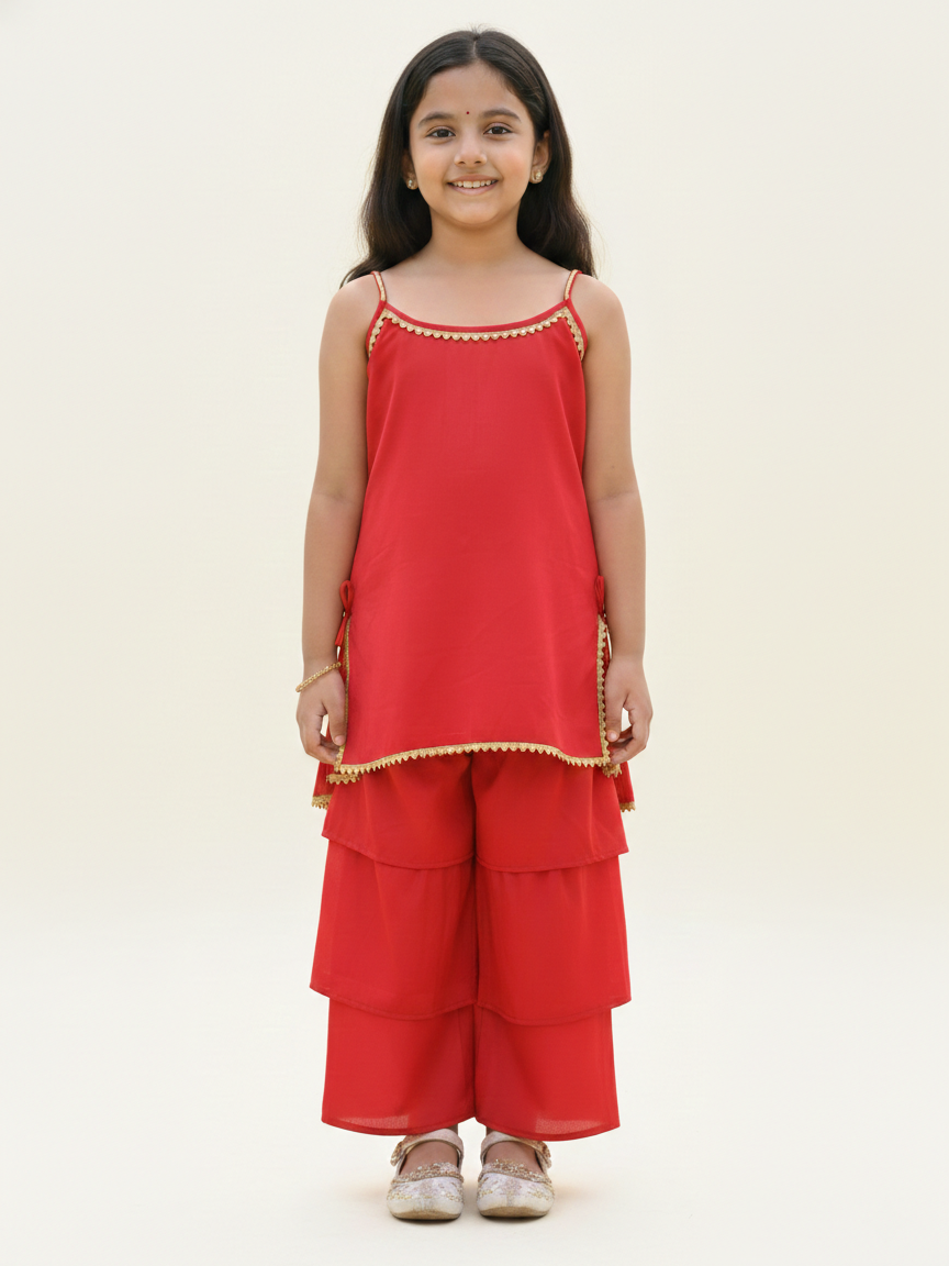 Scarlet Drape Red Kids' Top & Pant Set
