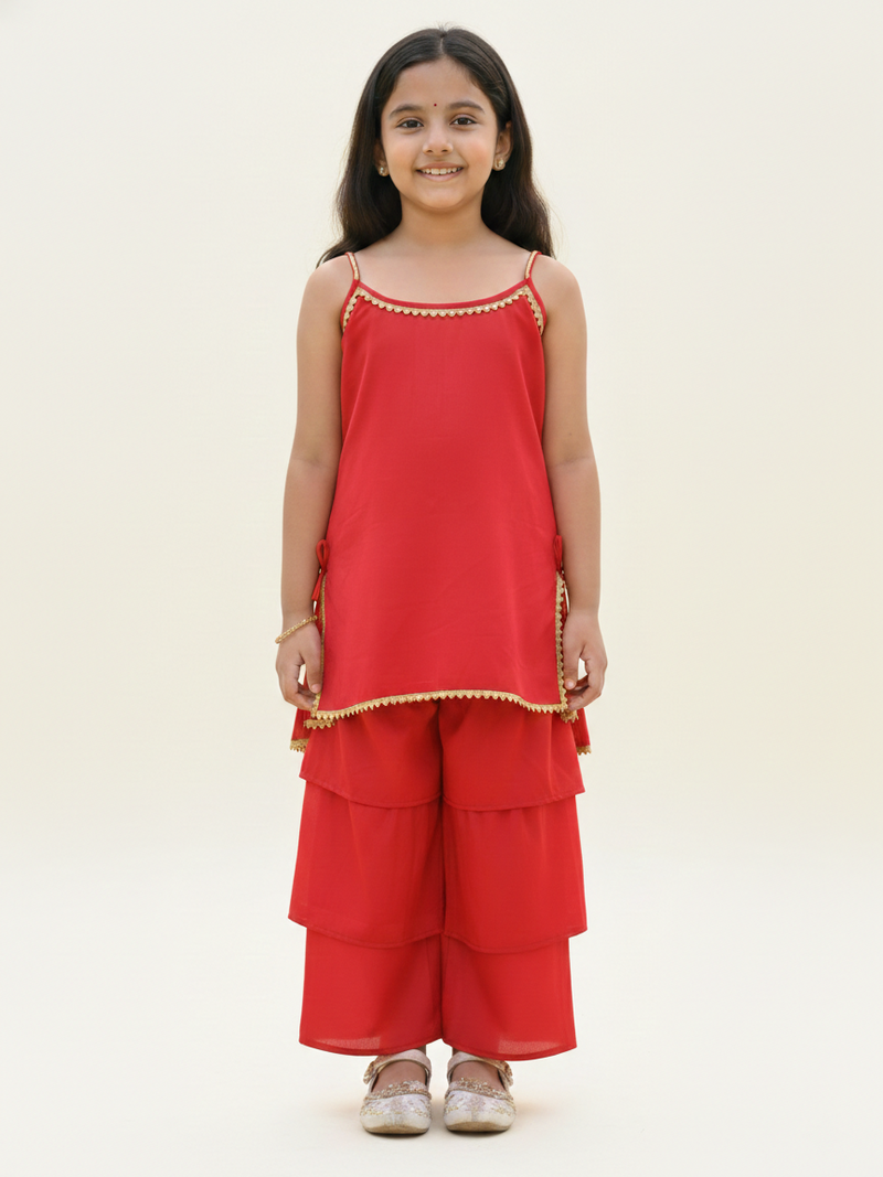 Scarlet Drape Red Kids' Top & Pant Set
