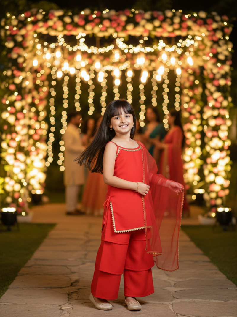 Scarlet Drape Red Kids' Top & Pant Set