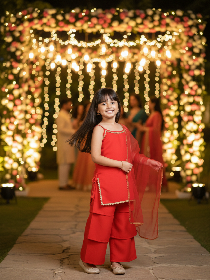 Scarlet Drape Red Kids' Top & Pant Set