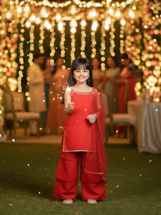 Scarlet Drape Red Kids' Top & Pant Set