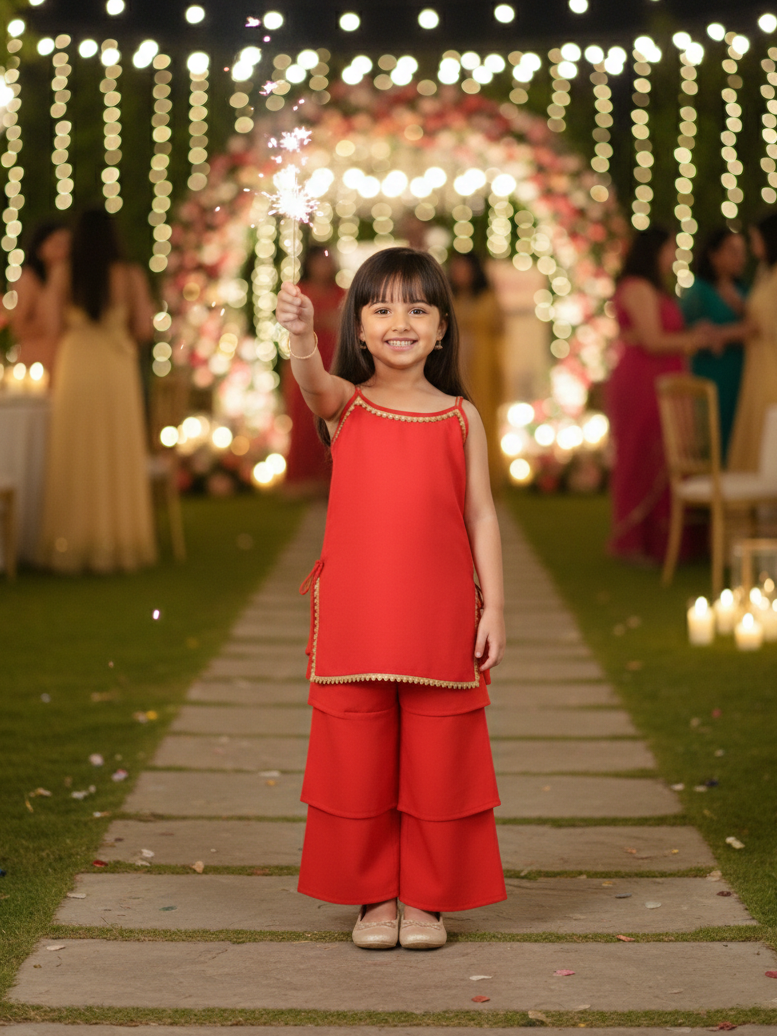 Scarlet Drape Red Kids' Top & Pant Set