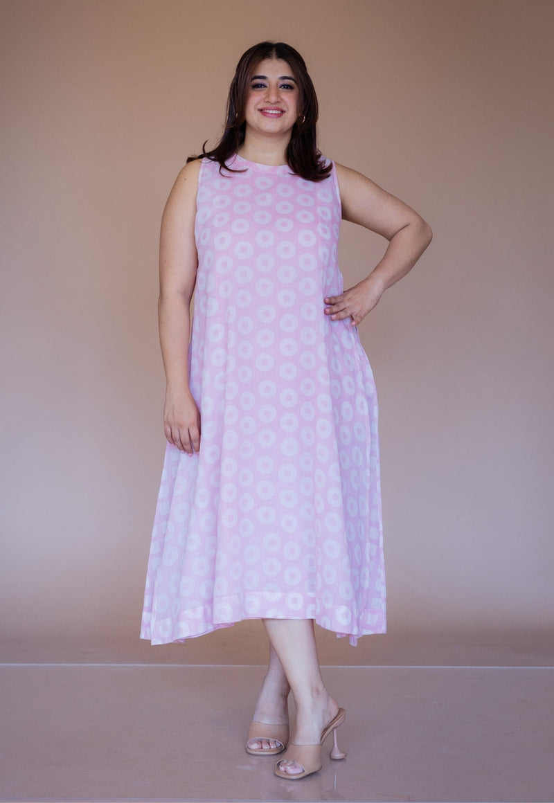 Zivah Pink Batik MulMul A Line Dress with Slip