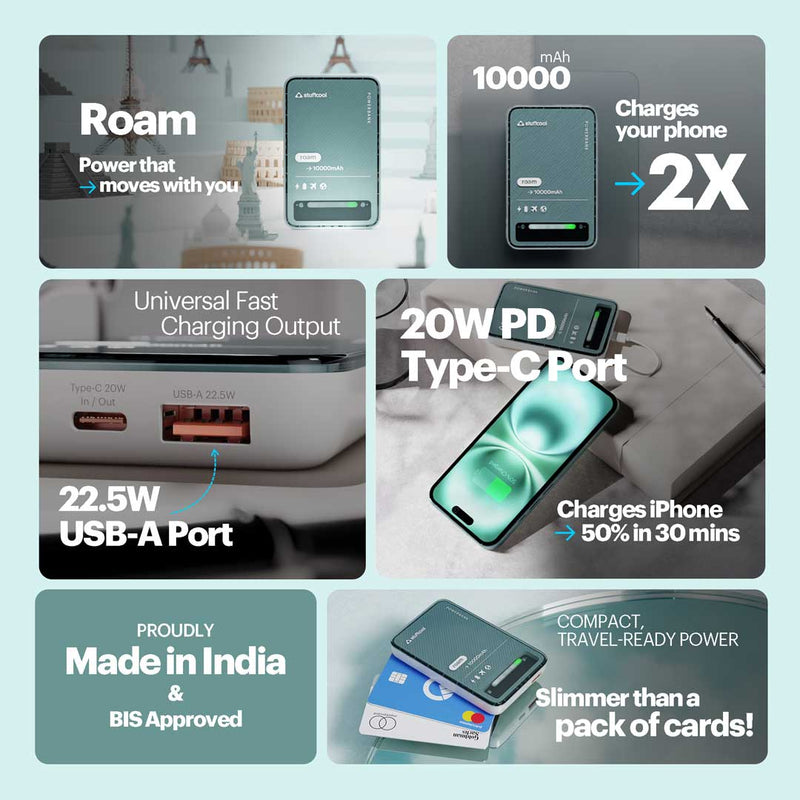Roam 10000mAh Mini wired Powerbank with 20W Type C Output