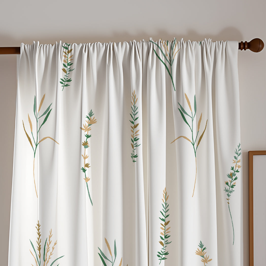 Leafscape Yellow & Green - Printed Rod Pocket Duck Curtain-2