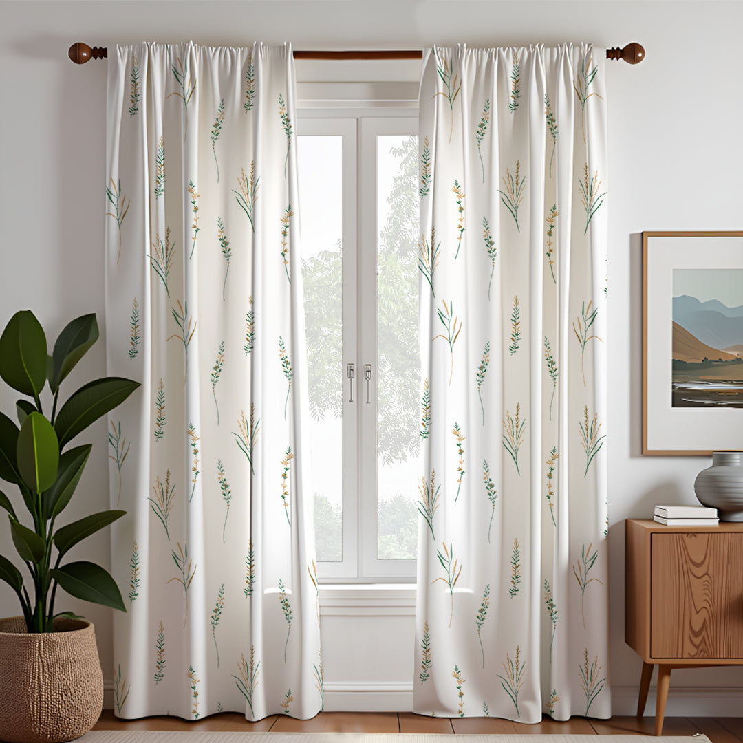 Leafscape Yellow & Green - Printed Rod Pocket Duck Curtain