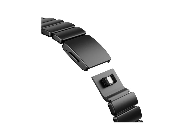 Rear view of the Royal Black Titanium Fusion Apple Watch Strap showcasing the soft black silicone inner lining for breathable all-day comfort