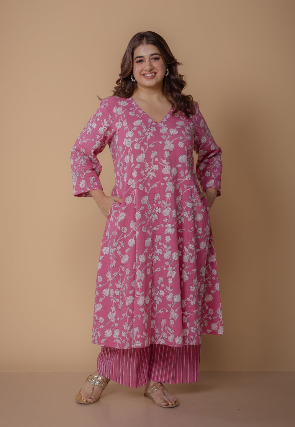 Norah Pink Dabu Slub Cotton Palazzo