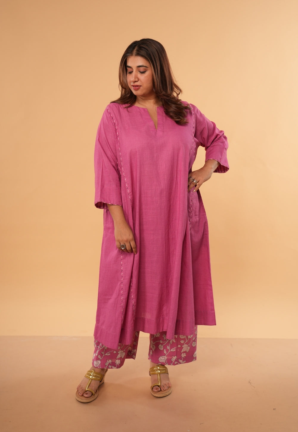 Norah Pink Dabu Slub Cotton Palazzo
