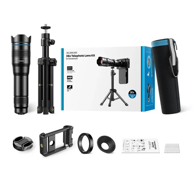 [New] Apexel 36x Super Zoom Mobile Lens + Metal Desk Tripod + Mobile Holder