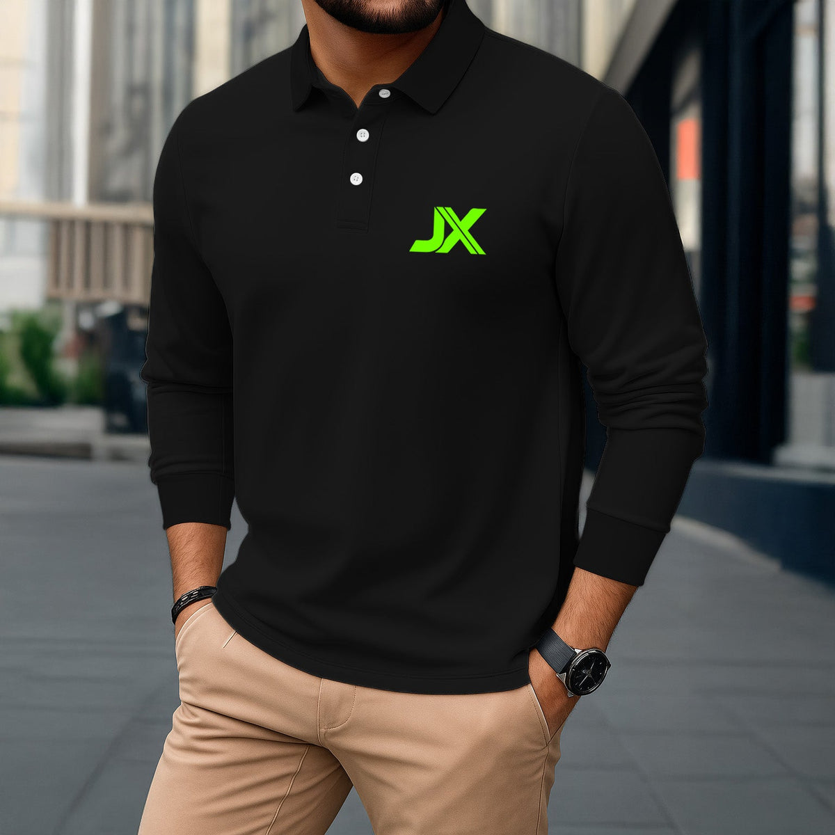BLACK FULL SLEEVE POLO NECK T-SHIRT