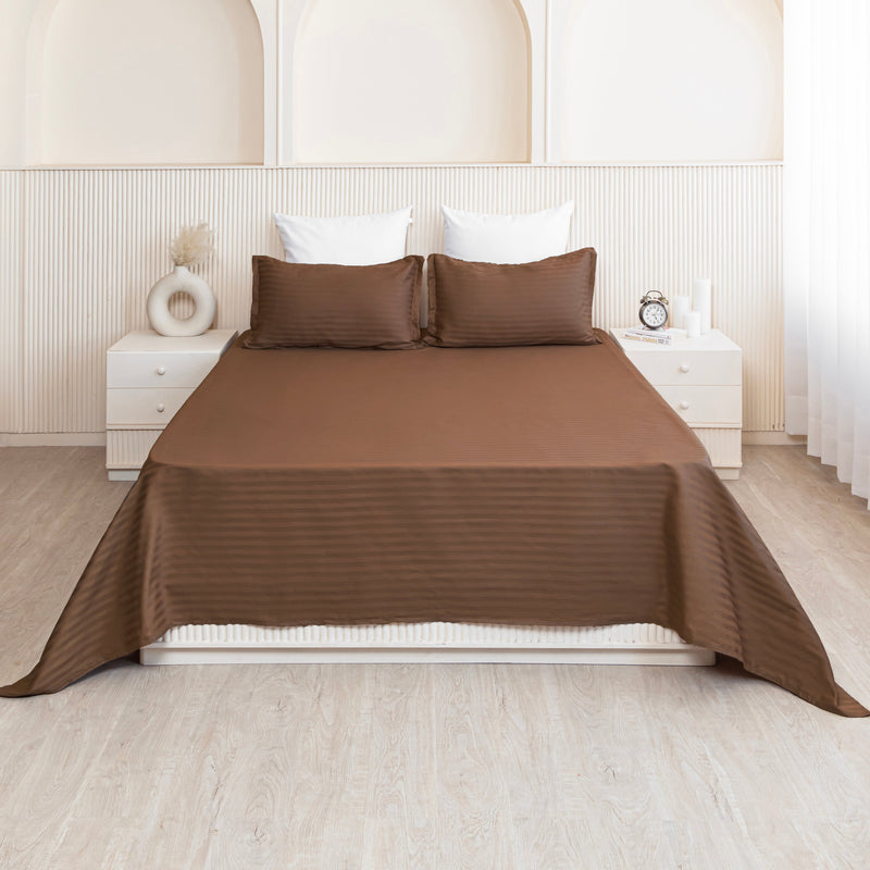 Breton Nap - Satin Stripes Bedsheet (Brown)-2