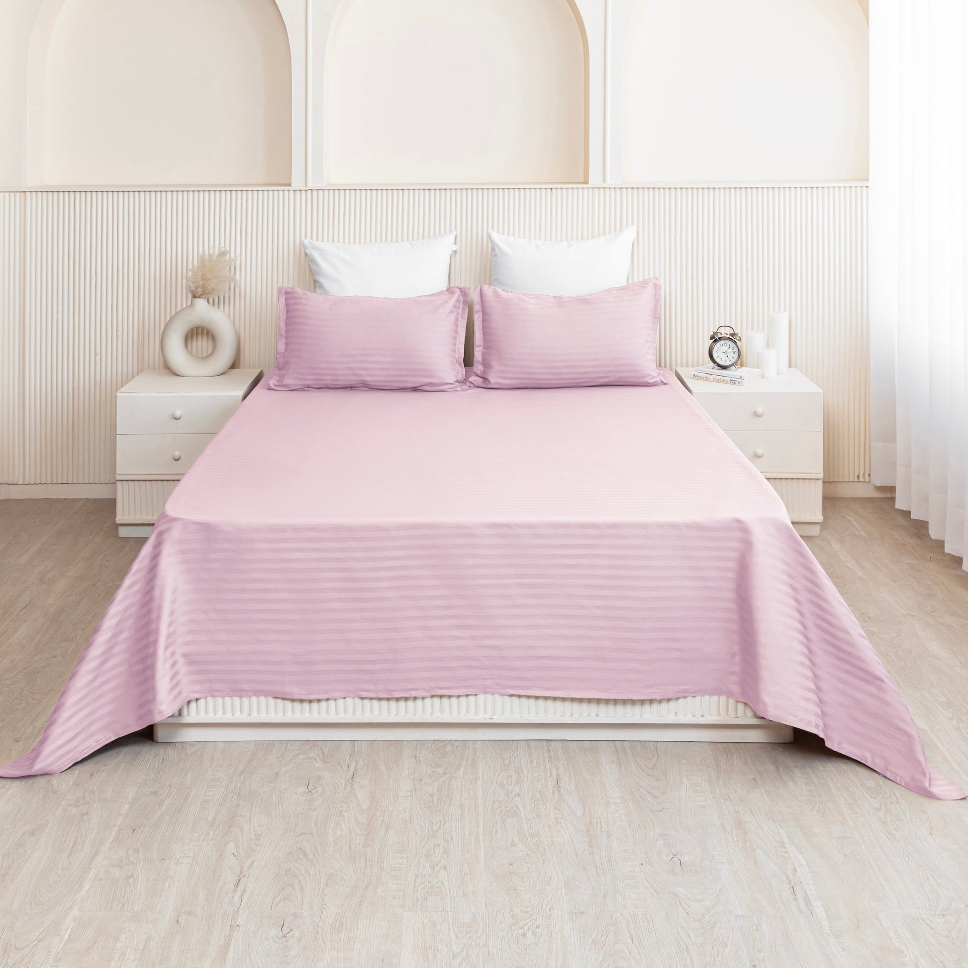 Breton Nap - Satin Stripes Bedsheet (Baby Pink)-2
