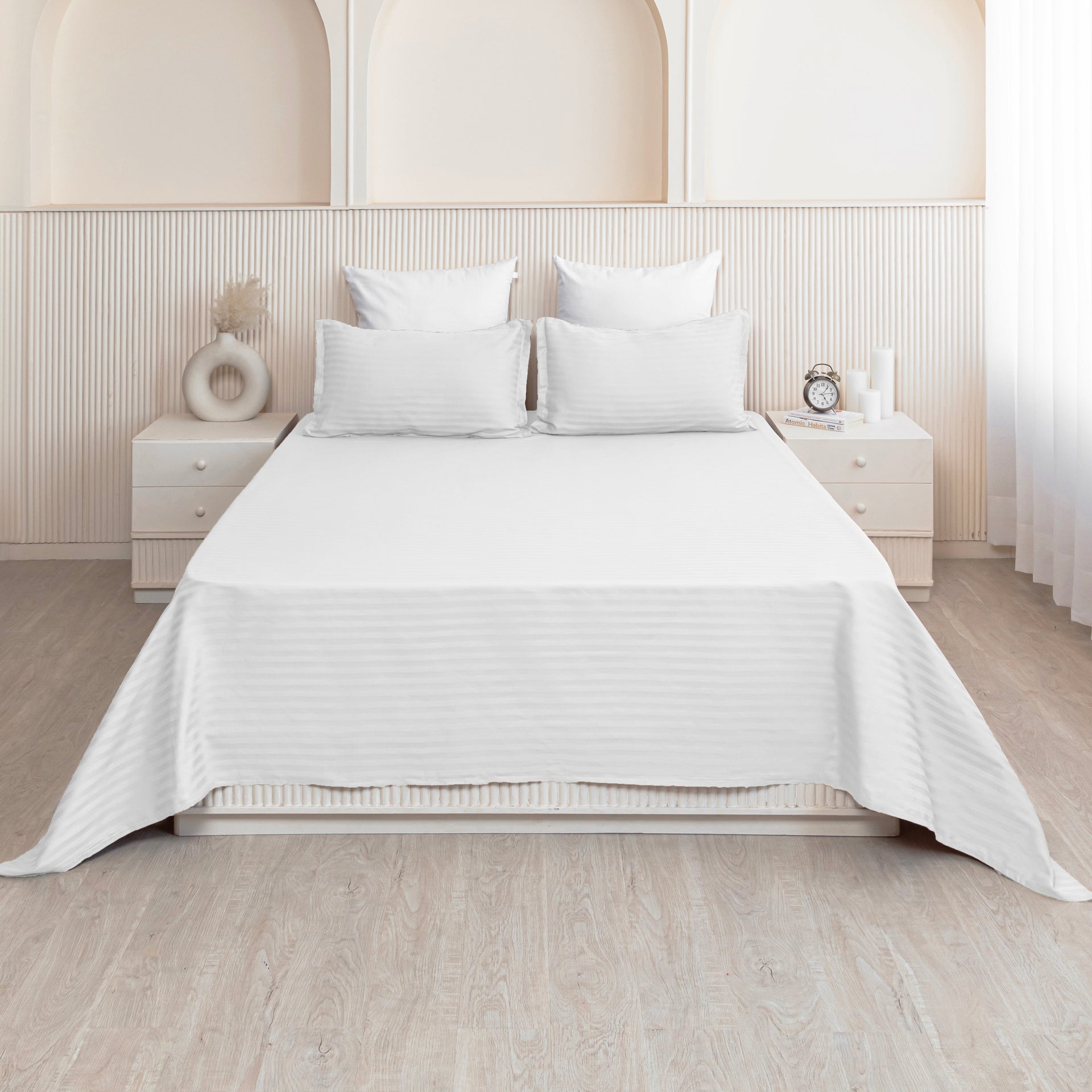 Breton Nap - Satin Stripes Bedsheet (White)