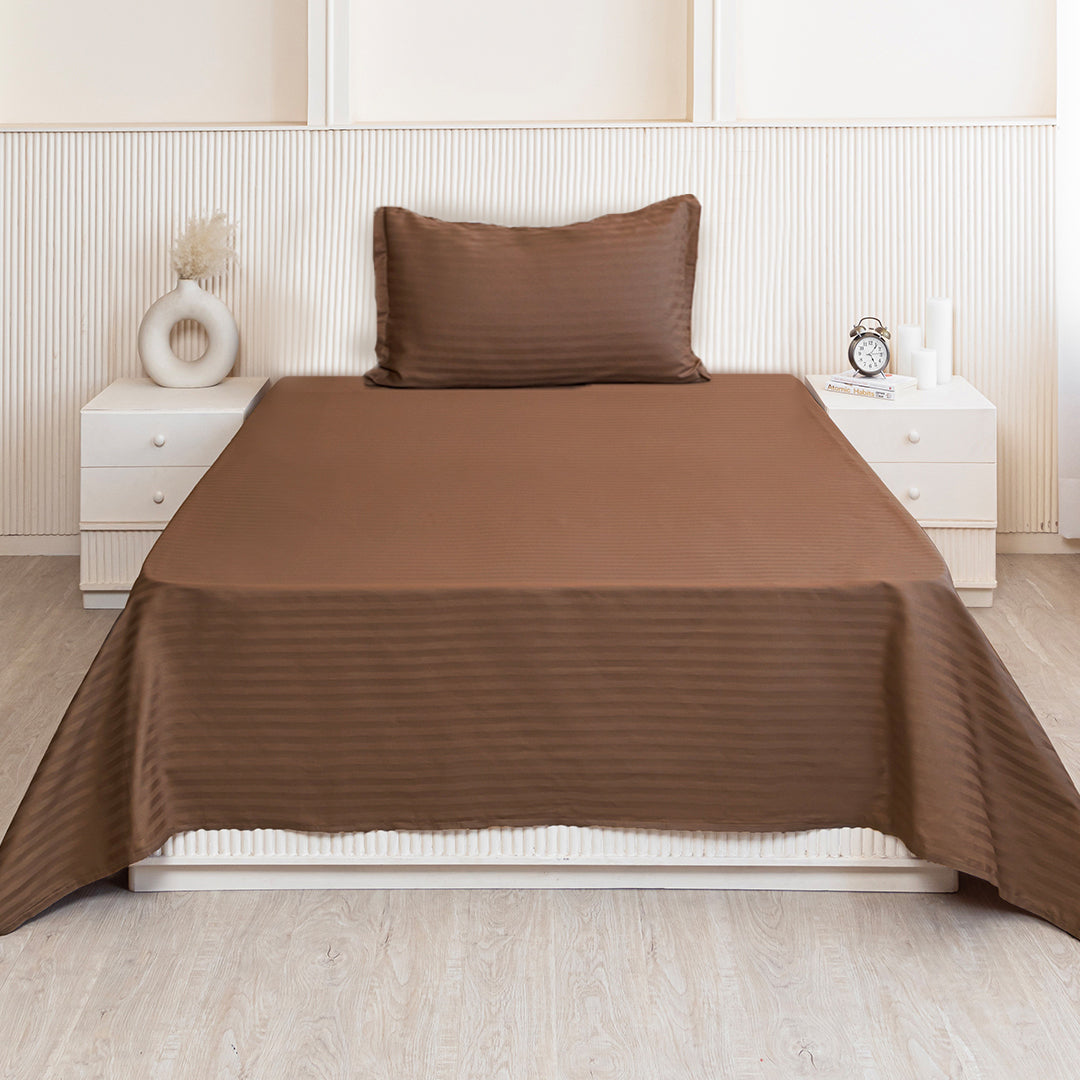 Breton Nap - Satin Stripes Bedsheet (Brown)-3