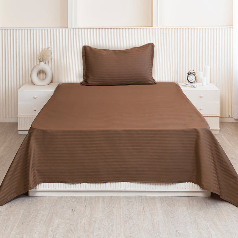 Breton Nap - Satin Stripes Bedsheet (Brown)-3