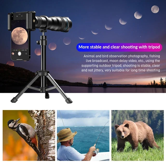 [New] Apexel 36x Super Zoom Mobile Lens + Metal Desk Tripod + Mobile Holder