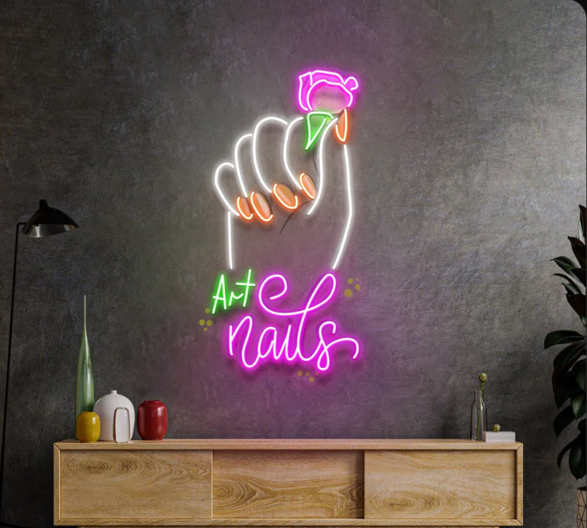 Art Nails Neon LED Sign – Nail Salon Wall Decor with Rose Design | Neon Signs India — Image 1