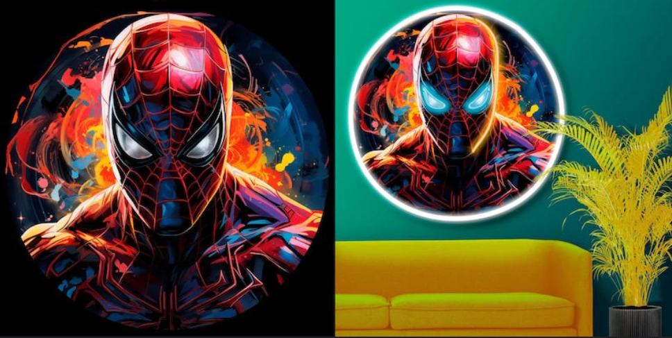 Spider Hero Neon Glow Wall Art – LED Anime Superhero Light Sign | Neon Signs India — Image 2