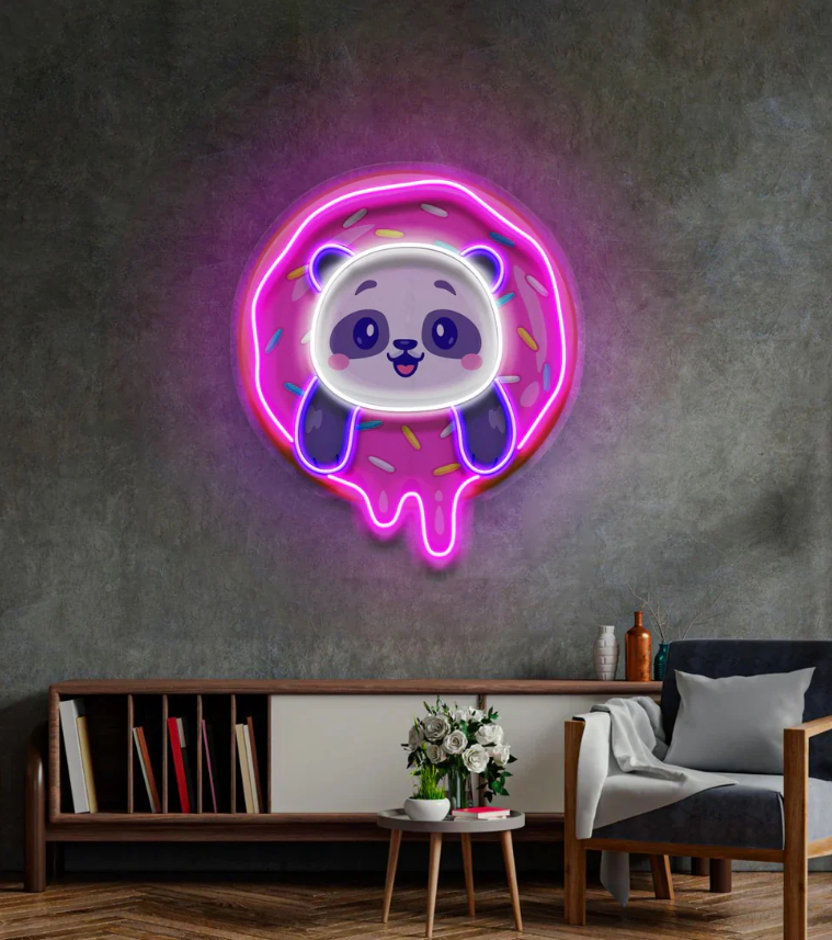Cute Panda Donut  UV Print Neon Sign –  Dessert LED Wall Art | Neon Signs India — Image 1