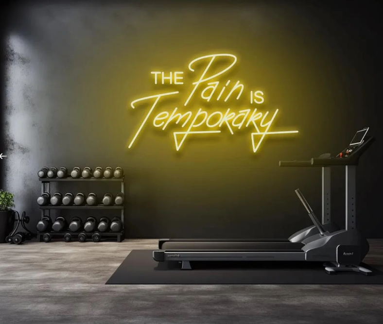 "The Pain Is Temporary" LED Neon Sign | Motivational Gym Wall Decor | Fitness Quote Neon Light