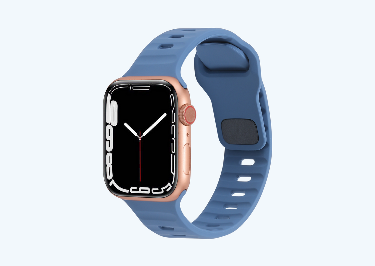 Sea Blue Rugged Silicone Apple Watch Band with Pin & Tuck Closure.