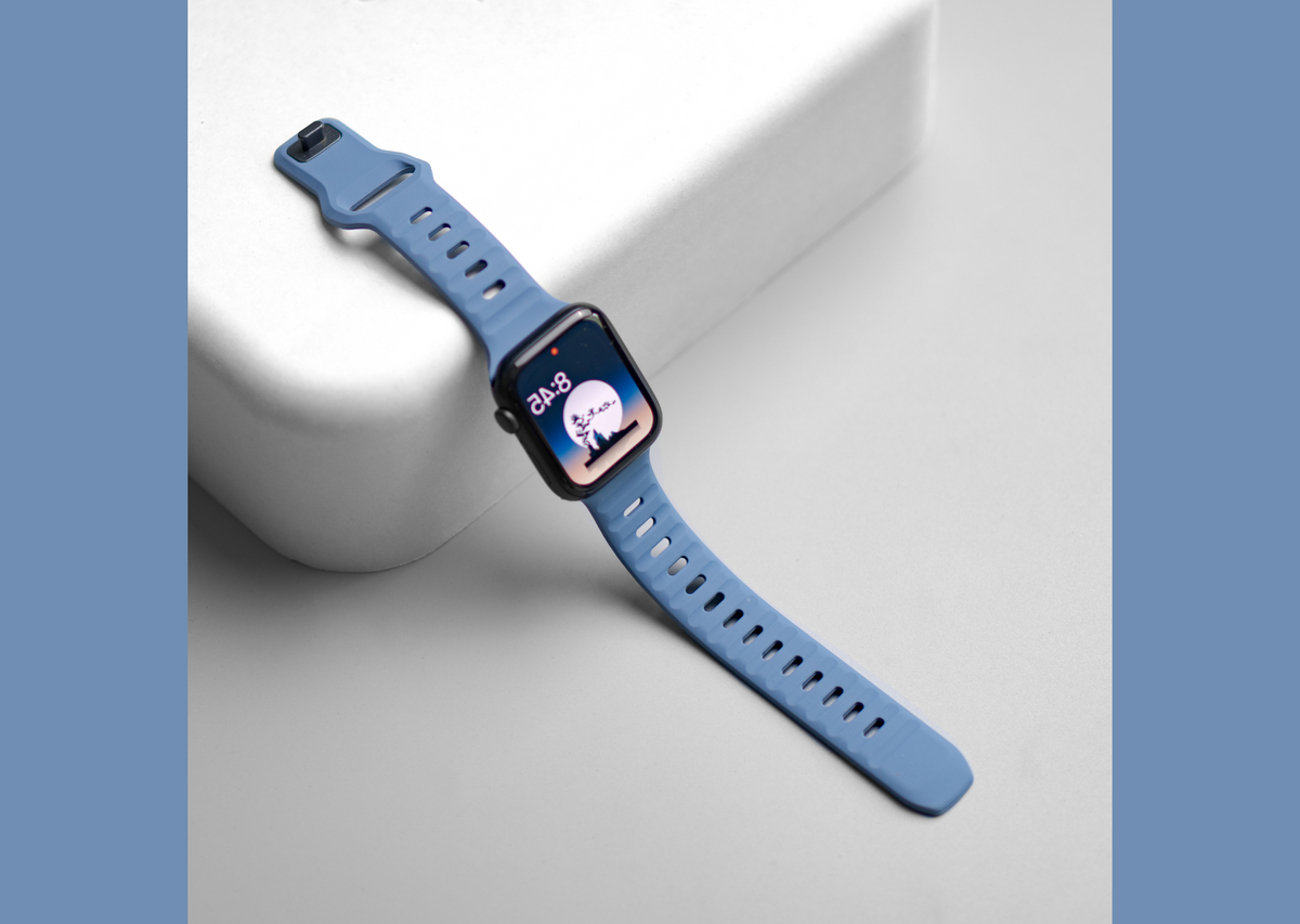 Sea Blue Rugged Silicone Apple Watch Band with Pin & Tuck Closure.