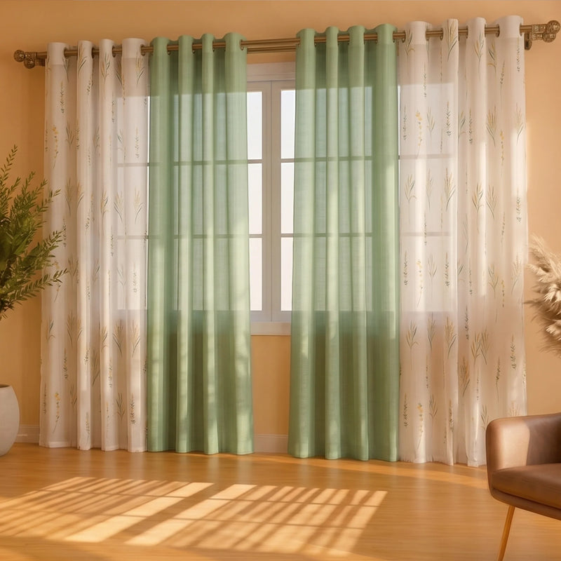 Premium Solid Sheer Curtains & Printed Sheer Curtains Combo Set-1