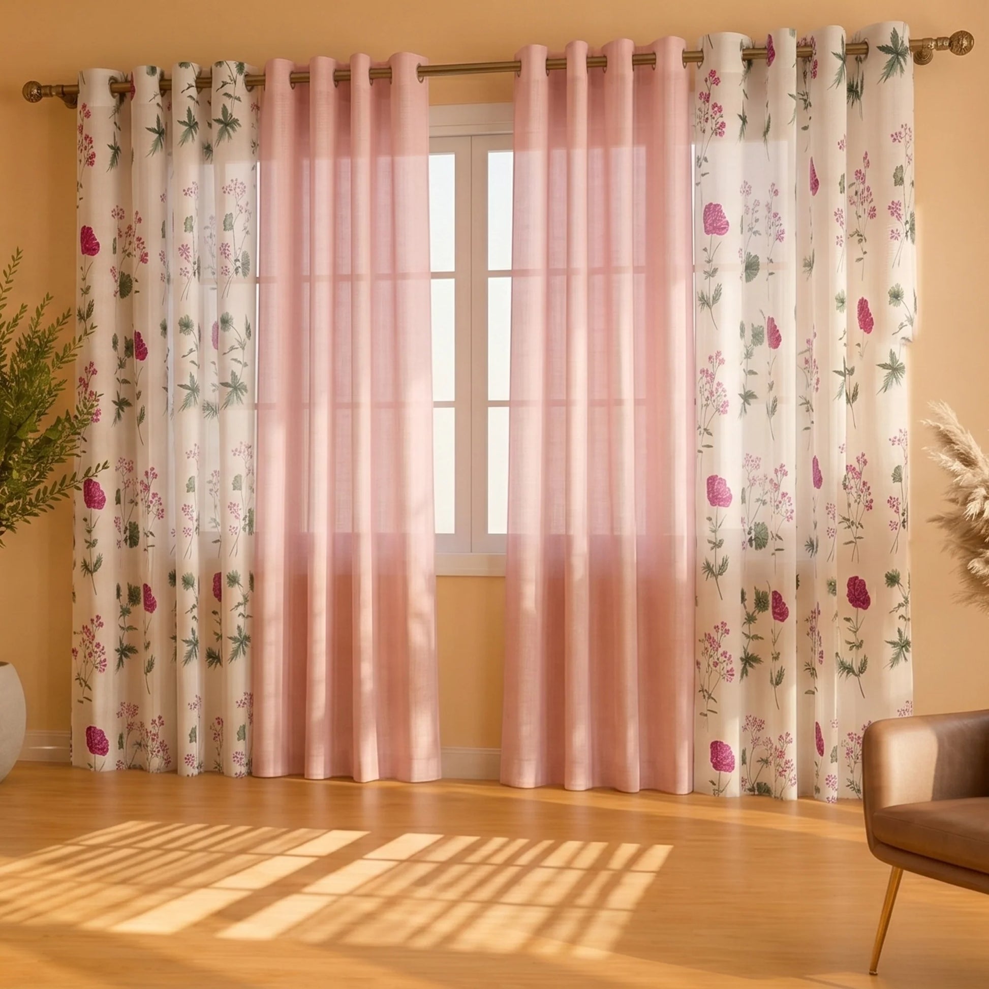 Premium Solid Sheer & Printed Sheer Curtains Combo Set-1