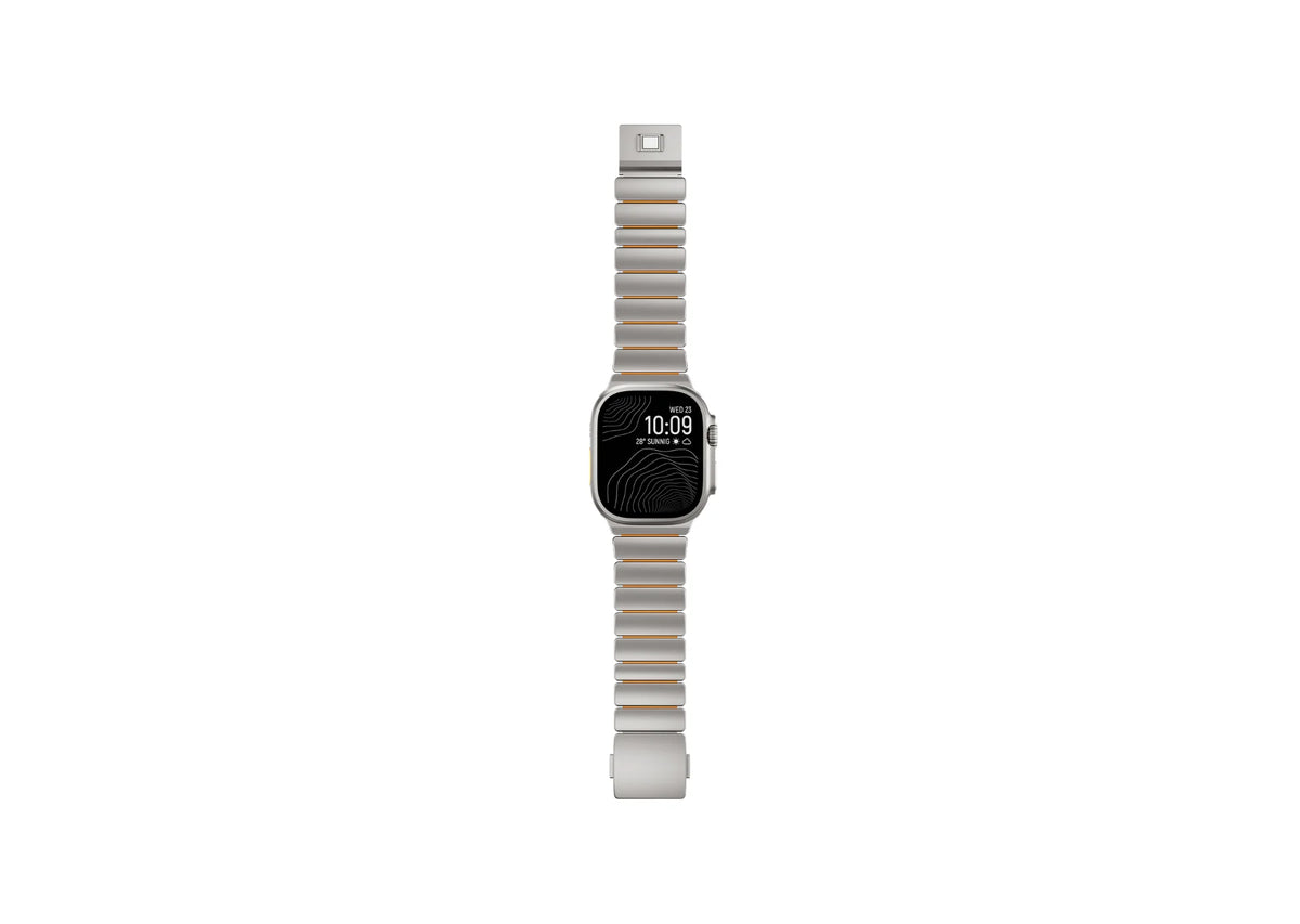 Full-length Silver & Orange Titanium Fusion Apple Watch Band with premium magnetic clasp compatible with Apple Watch Ultra, Series 11 and Apple Watch SE