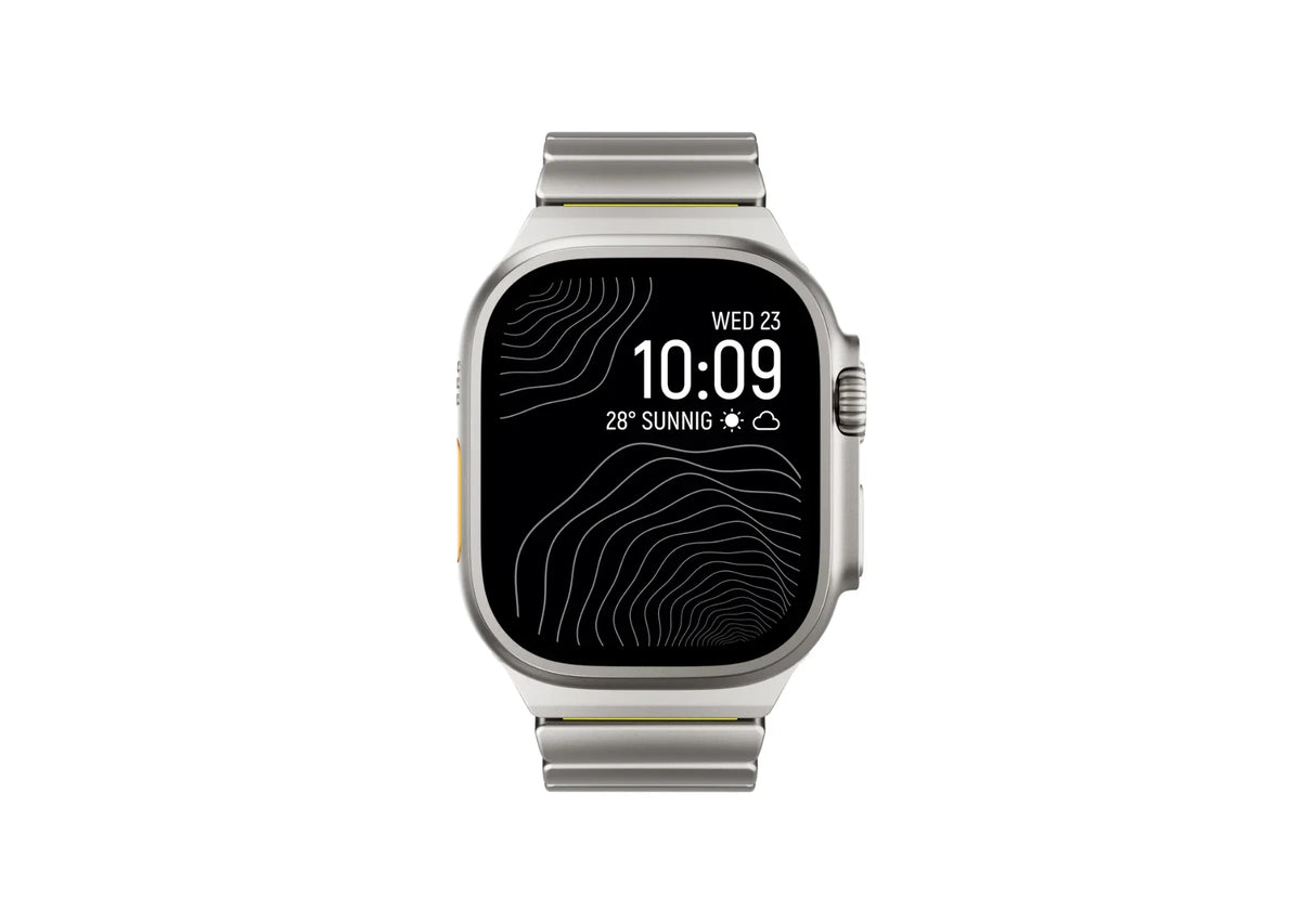 Silver & Green Titanium Fusion Apple Watch Strap styled for work, travel, fitness and everyday wear