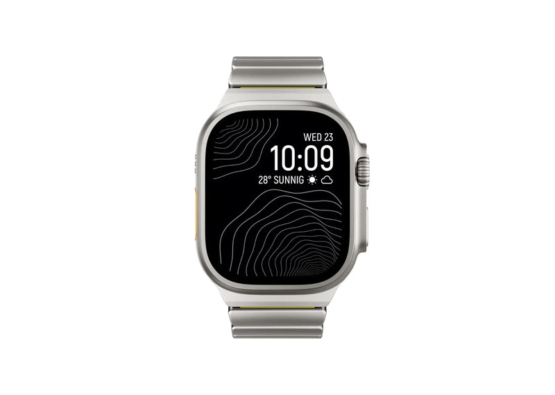 Silver & Green Titanium Fusion Apple Watch Strap styled for work, travel, fitness and everyday wear