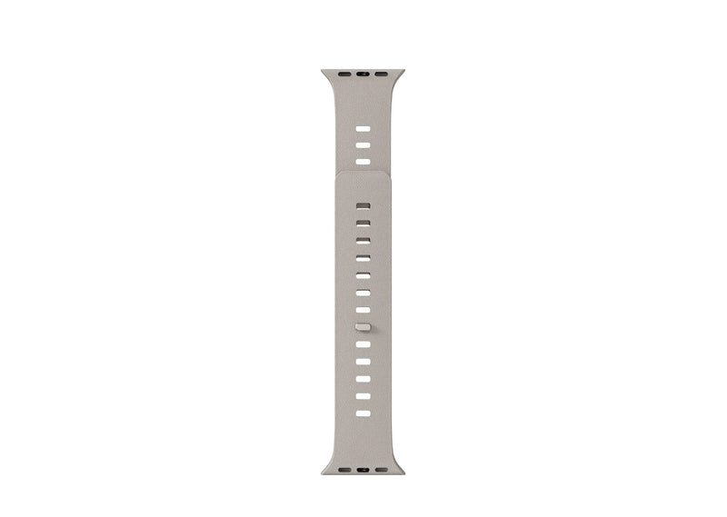 cream SnapBand Apple Watch strap showing the leather-textured silicone exterior and integrated magnetic pin closure